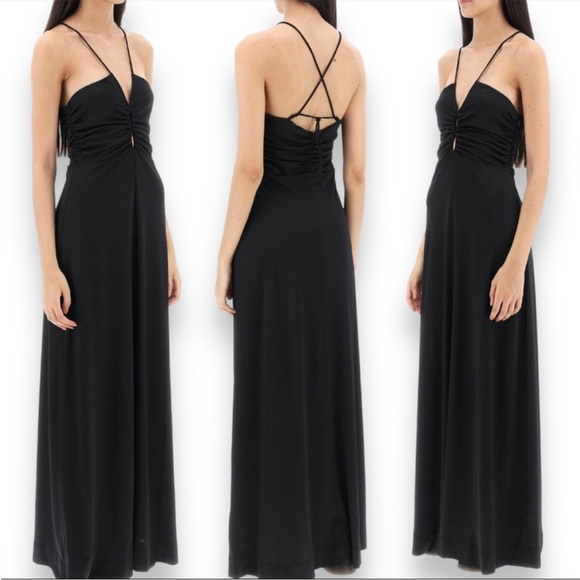 NWT GANNI Ruched Cutout Crepe Maxi Dress In Color Black Size 8 - Picture 1 of 15